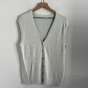 Zara Soft Sweater Vest Longline Button Front Viscose Blend Neutral Gray Hue M